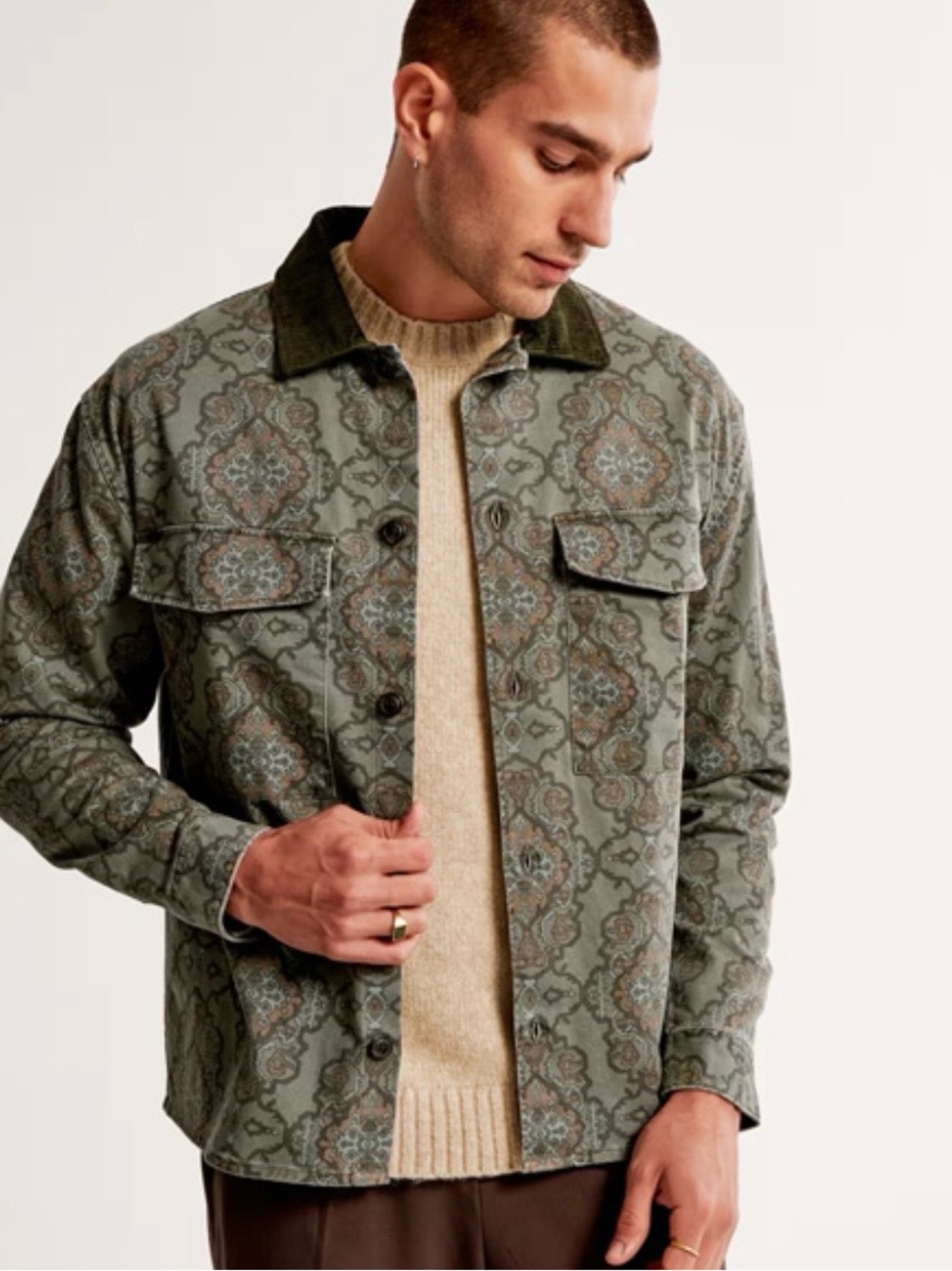 NEW Abercrombie & Fitch Men’s Jacquard Printed Shacket – XS (NWT)
